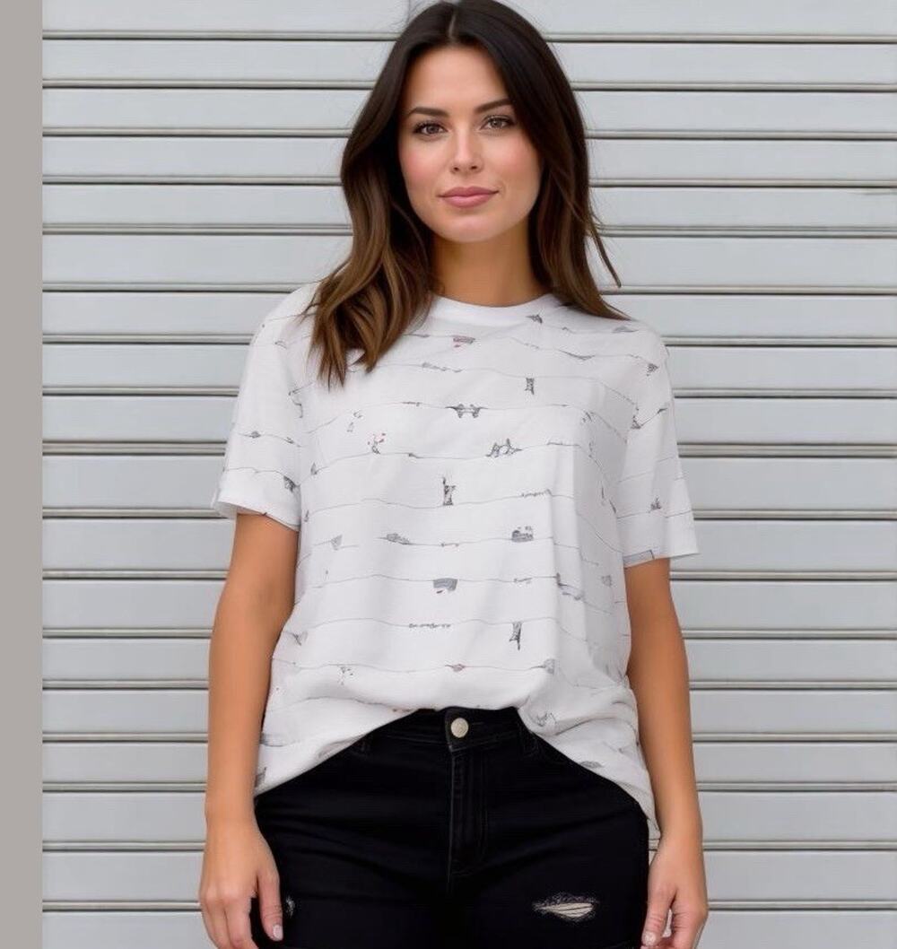 NWOT Primark Cares 100% Cotton Crewneck T-shirt Micro Landmarks T-shirt 2XL